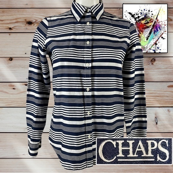 Chaps No Iron Small Button Up Shirt 100% Cotton Blue Stripe Long Sleeve T669 - Picture 1 of 11